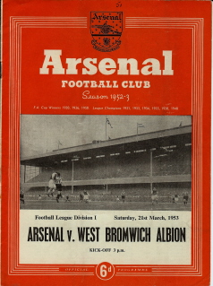 Arsenal v West Bromwich Albion on 21 March 1953 - Football Programme